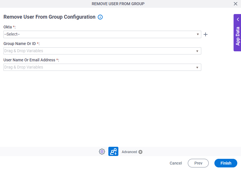 Remove User From Group Configuration screen