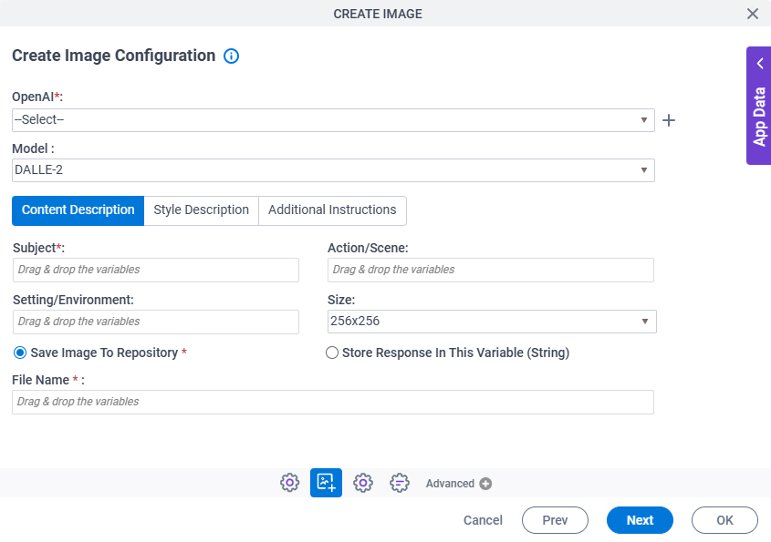 Create Image sConfiguration screen