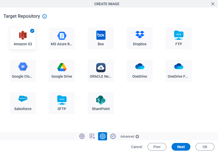 Target Repository screen