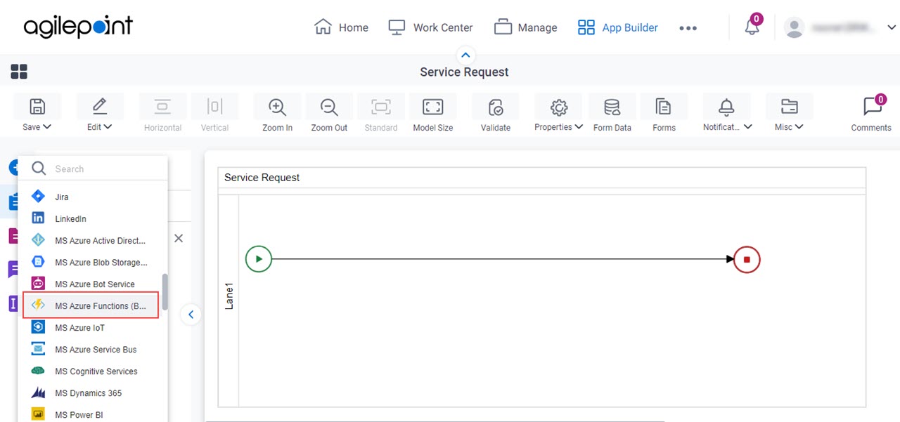 Open MS Azure Functions tab