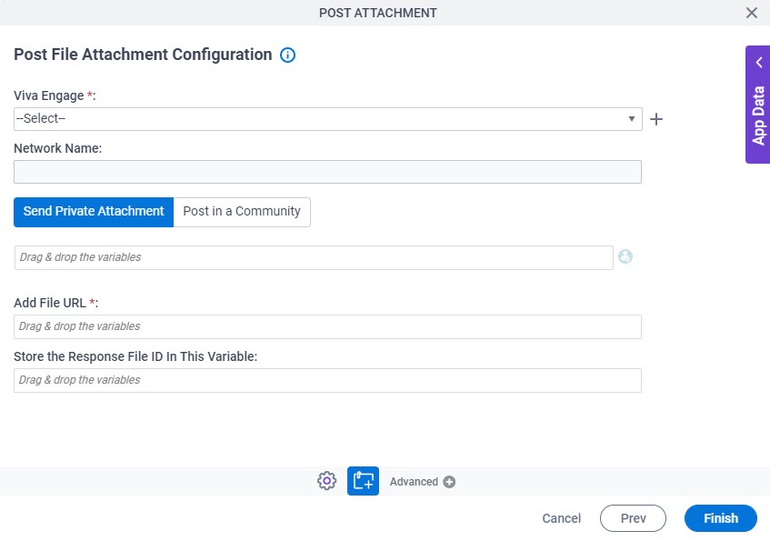 Post File Attachment to Yammer Configuration Send Private Attachment tab