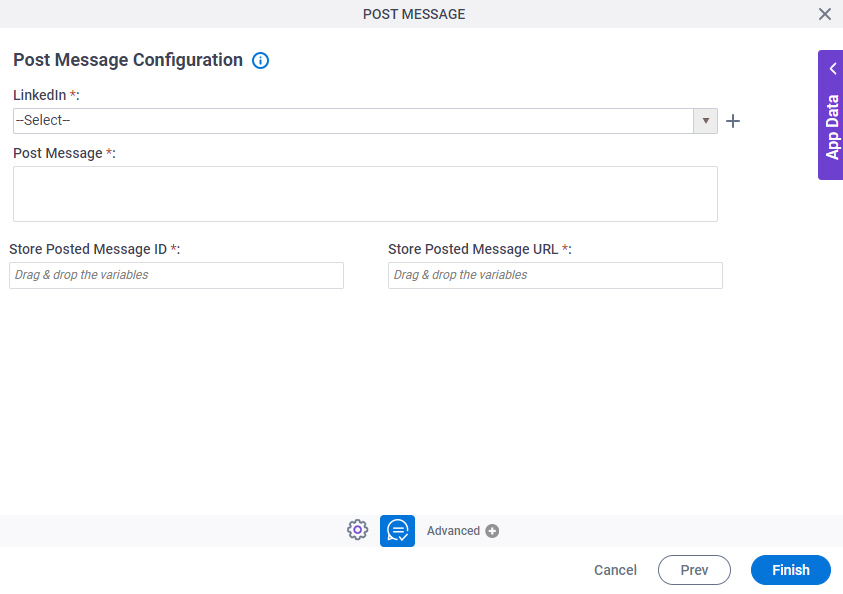 Post Message Configuration screen