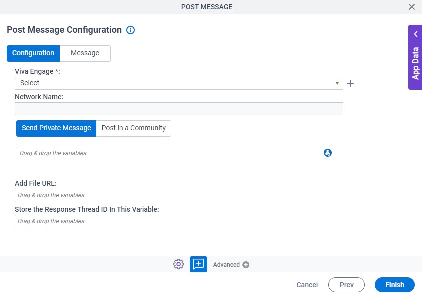 Post Message to Yammer Configuration Send Private Message tab