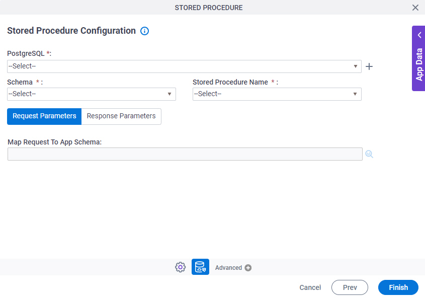 Stored Procedure Configuration Request Parameters screen