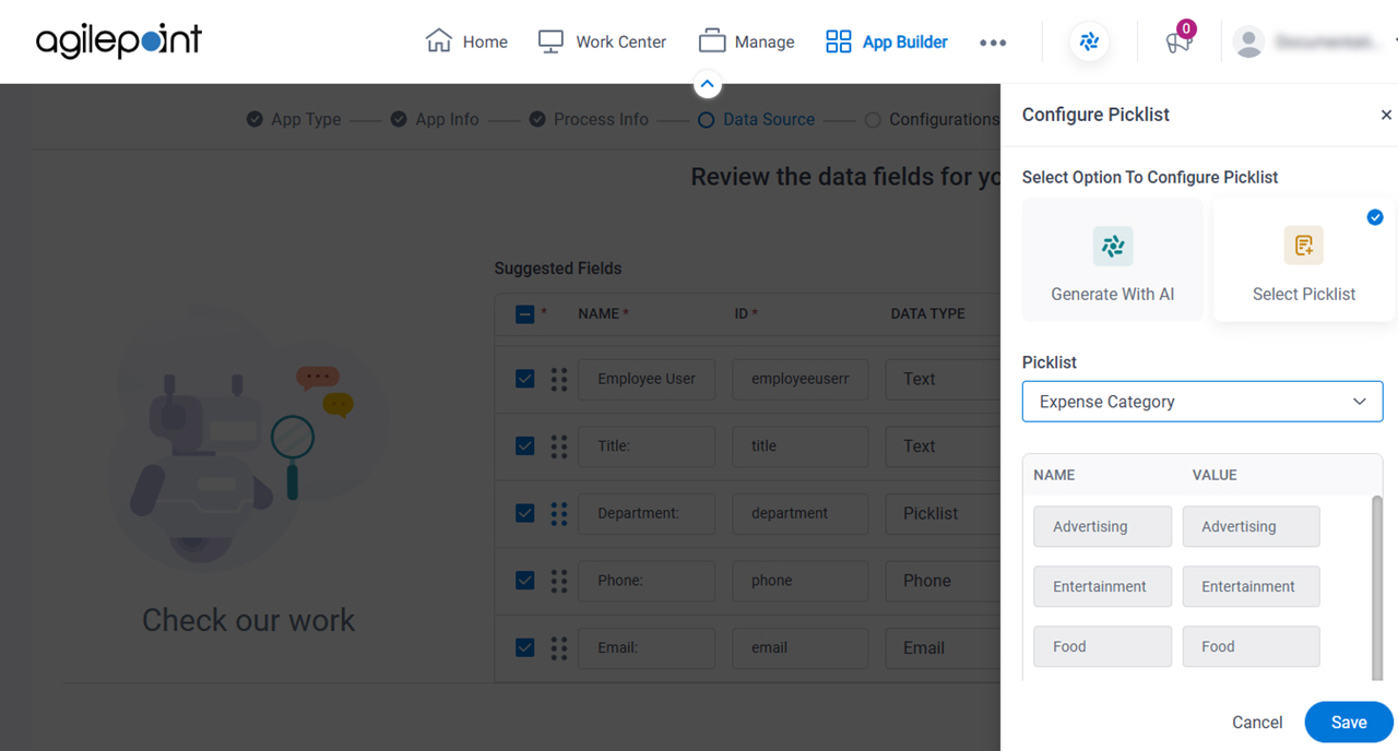 Configure Picklist screen