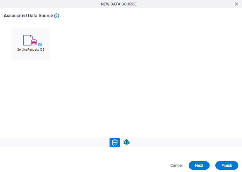 Associated Data Source screen