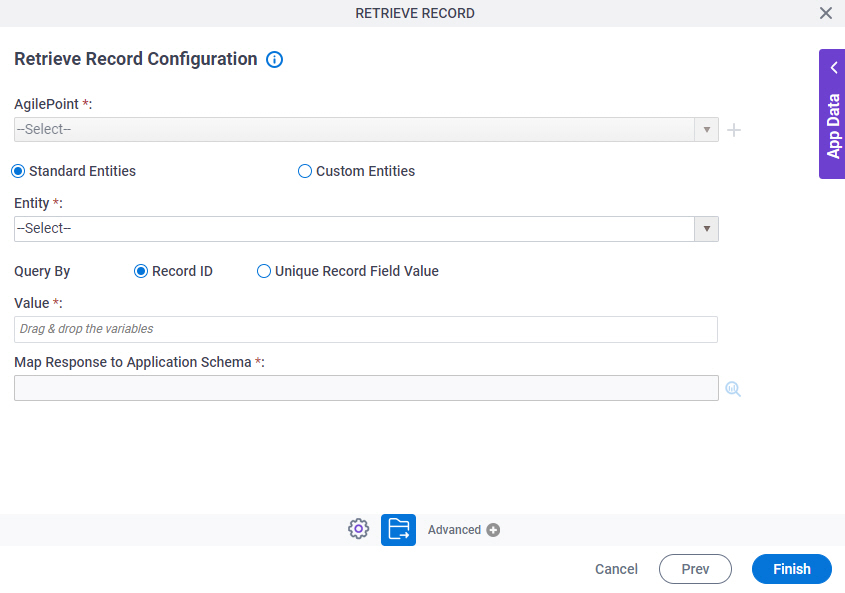 Retrieve Record Configuration screen