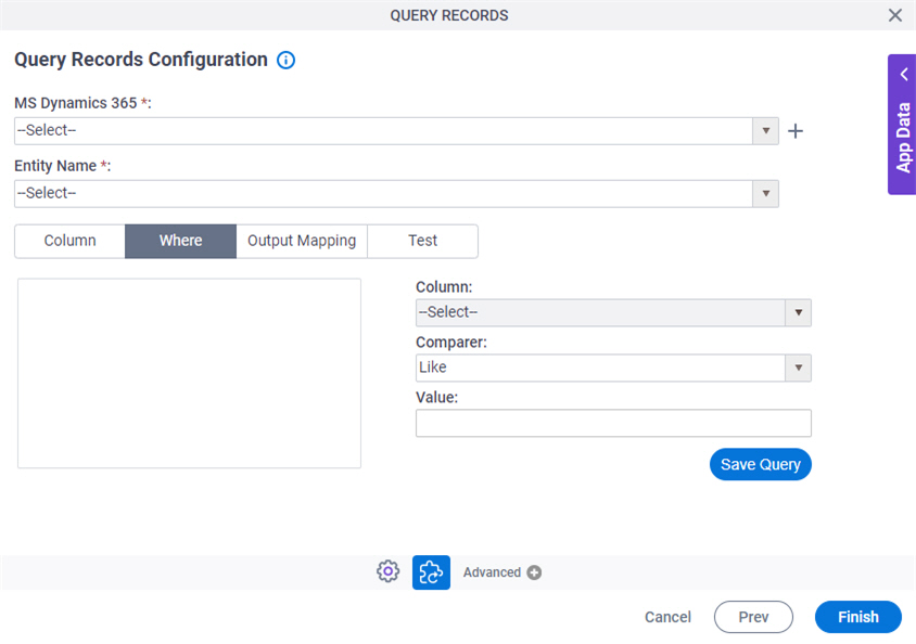 Query Records Configuration Where tab