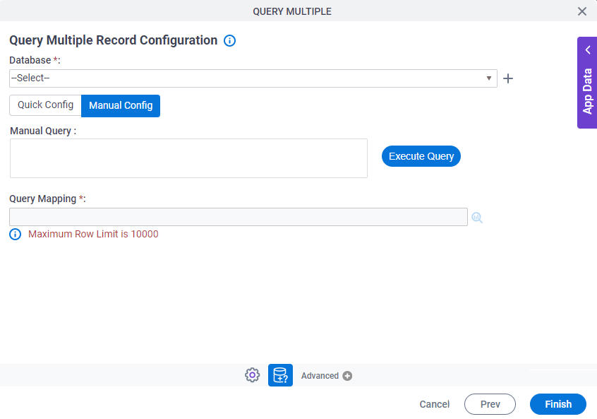 Query Multiple Record Configuration Manual Config tab
