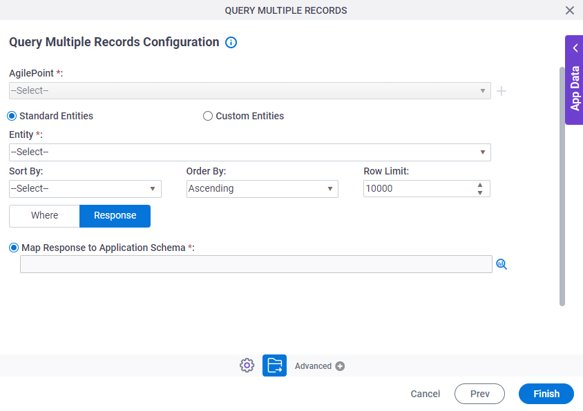 Query Multiple Records Configuration Response tab