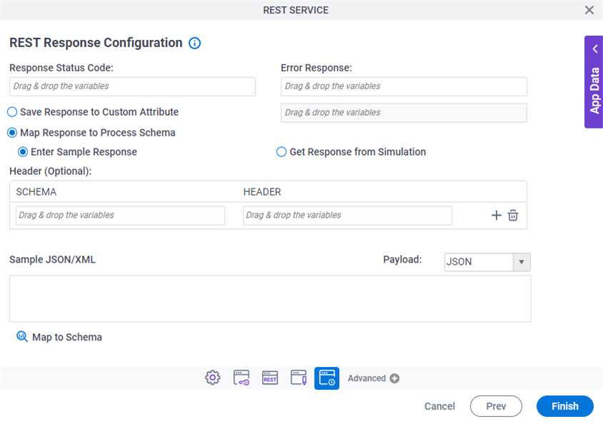 REST Response Configuration screen