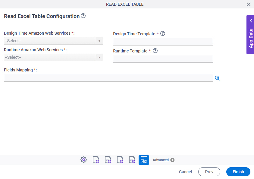 Read Excel Table Configuration screen