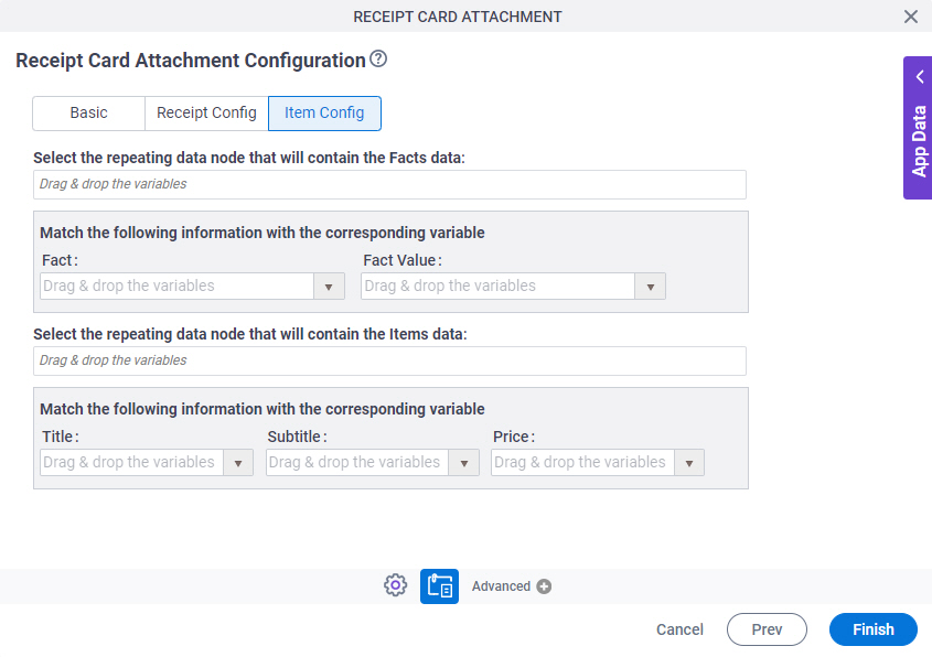 Receipt Card Attachment Configuration Item Config tab