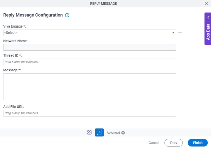 Reply Message to Yammer Configuration screen