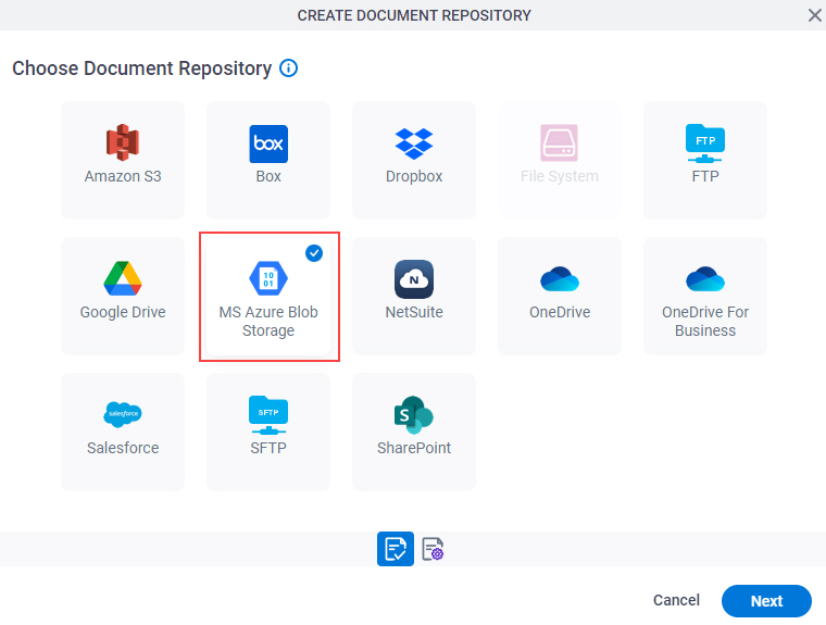 Click MS Azure Blob Storage