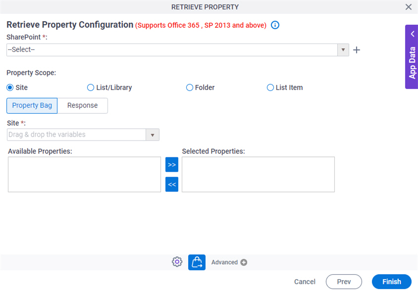 Retrieve Property Configuration Property Bag tab