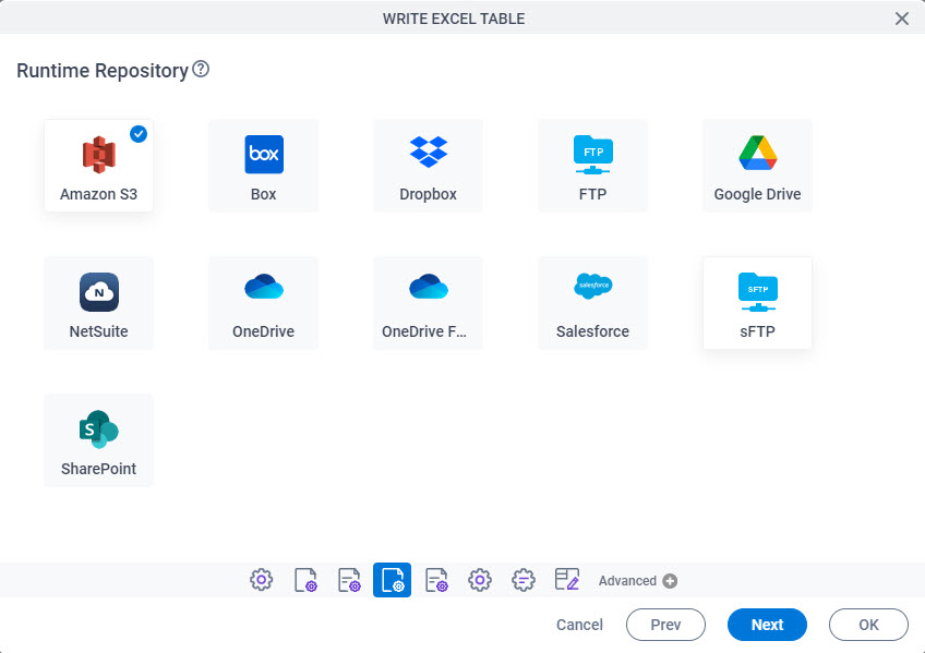 Runtime Repository screen