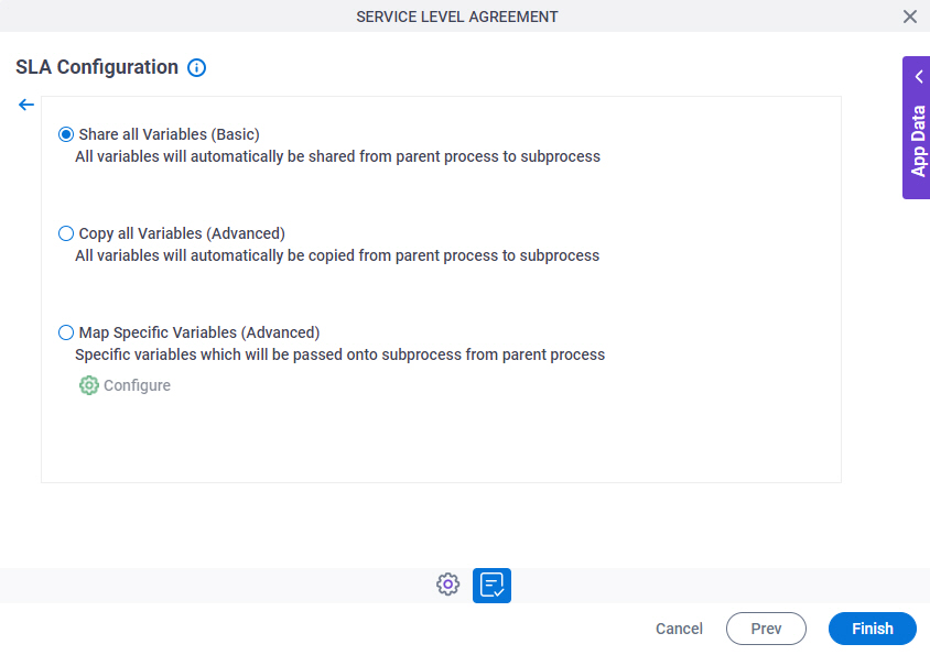 SLA Configuration Mapping Variables screen