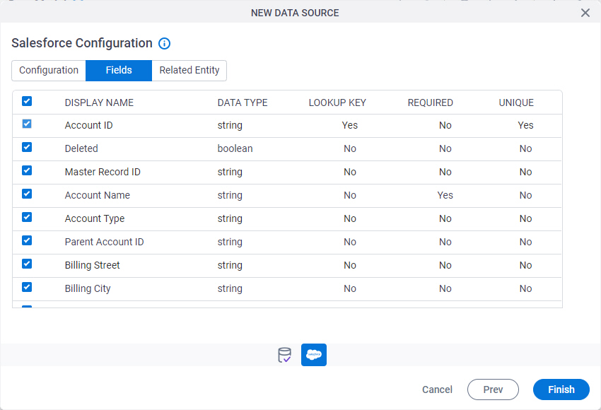 Salesforce Configuration Fields screen