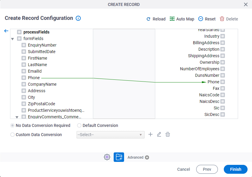 Schema Mapper screen