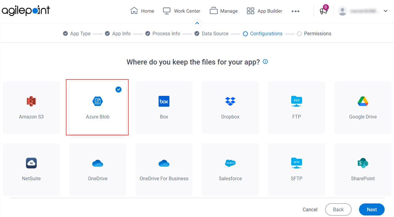 Select MS Azure Blob Storage