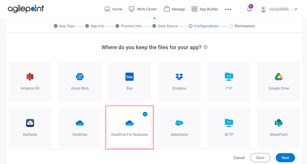 Select OneDrive for Business
