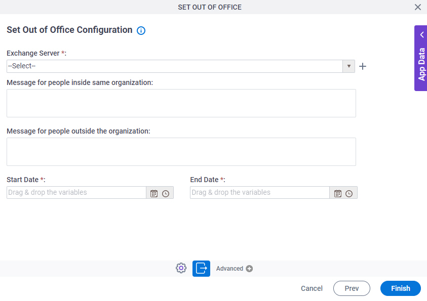 Set Out Of Office Configuration screen