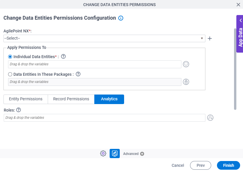 Change Data Entities Permissions Configuration Analytics Tab