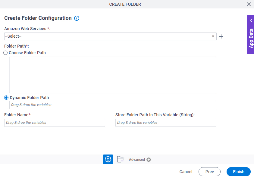 Create Folder Configuration screen