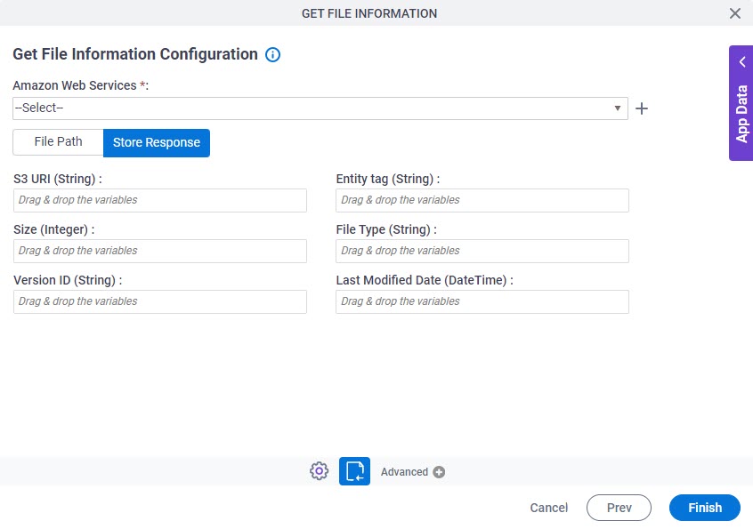 Get File Information Configuration Store Response tab