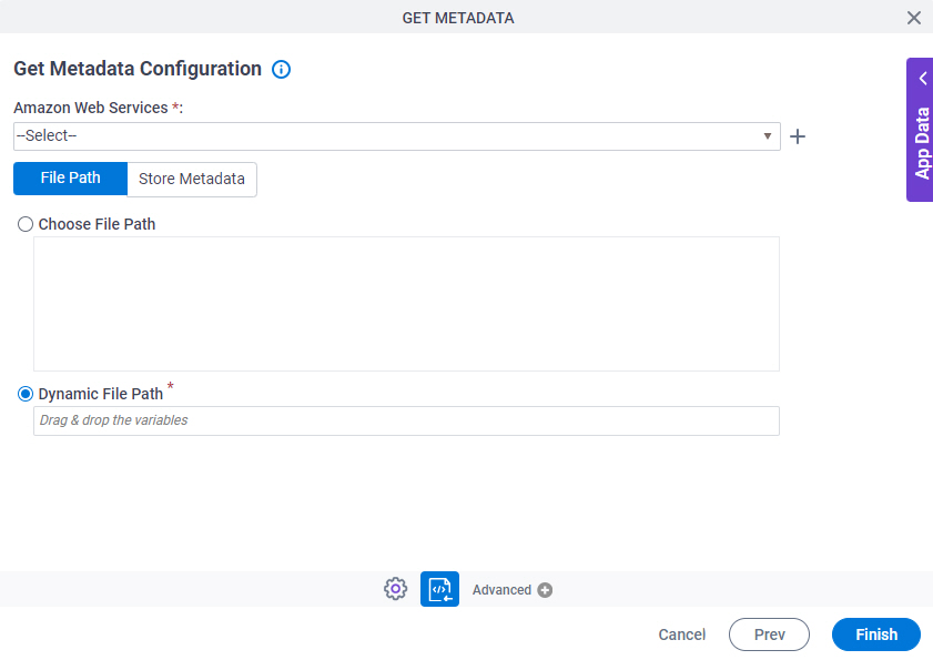 Get Metadata Configuration File Path tab