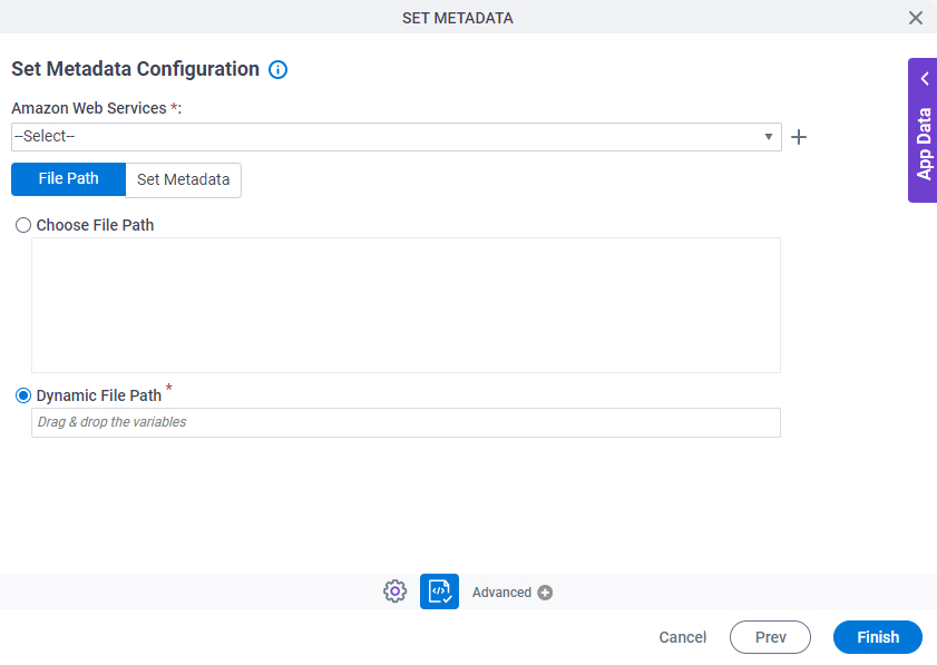 Set Metadata Configuration File Path tab