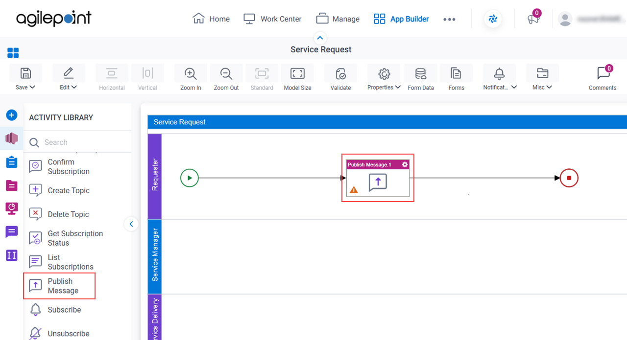 Drag Publish Message activity