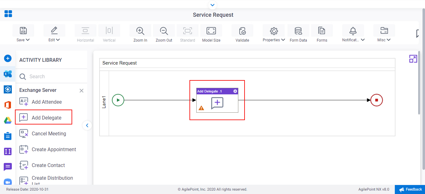 Drag Add Delegate activity