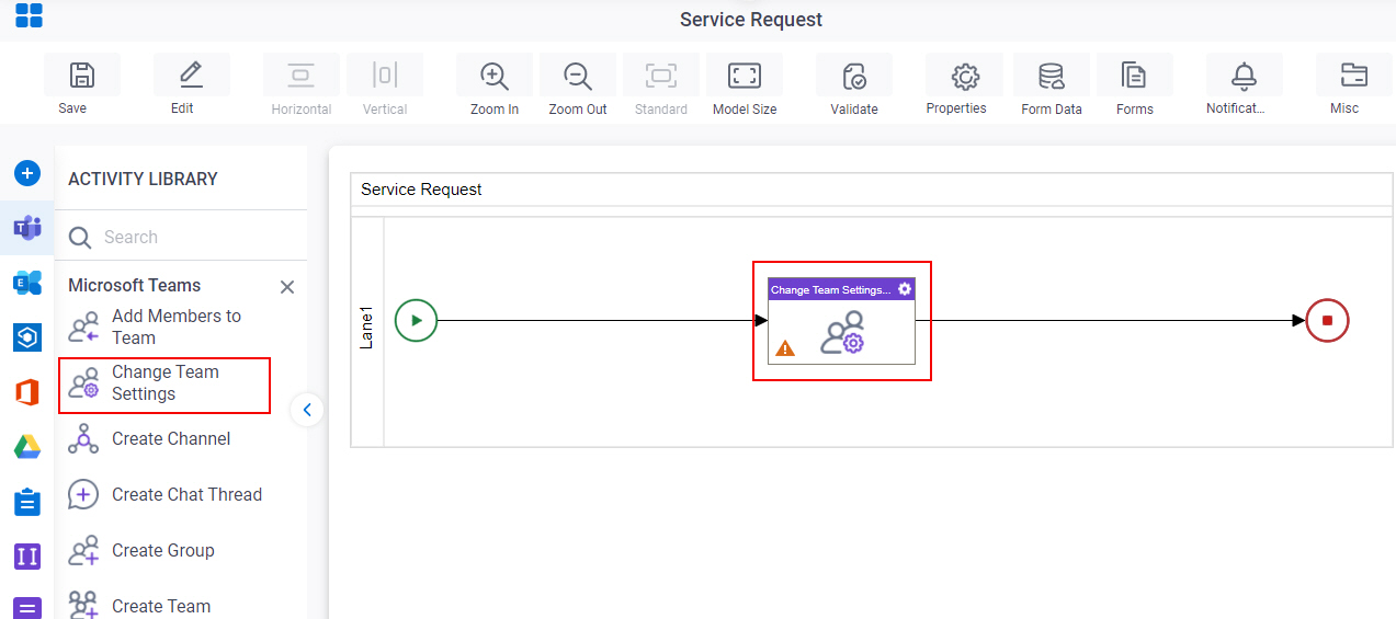 Drag Change Team Settings activity