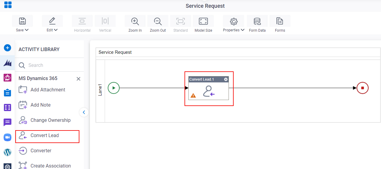 Drag Convert Lead activity