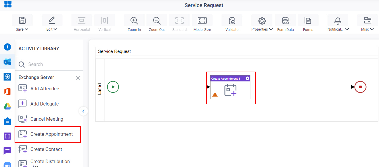 Drag Create Appointment activity