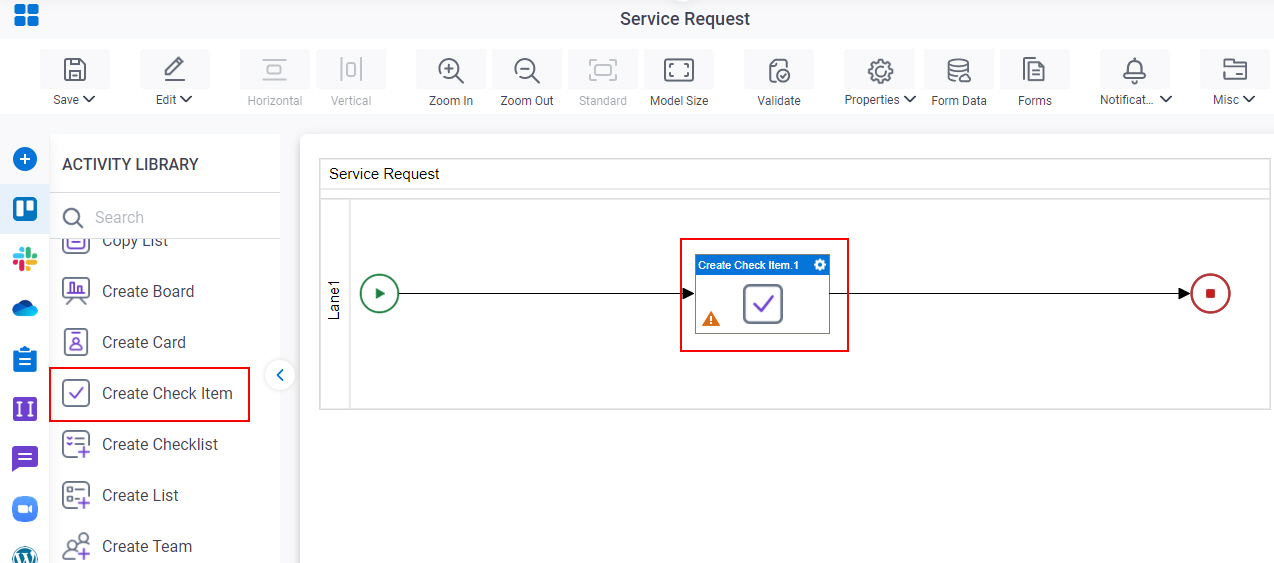 Drag Create Check Item activity