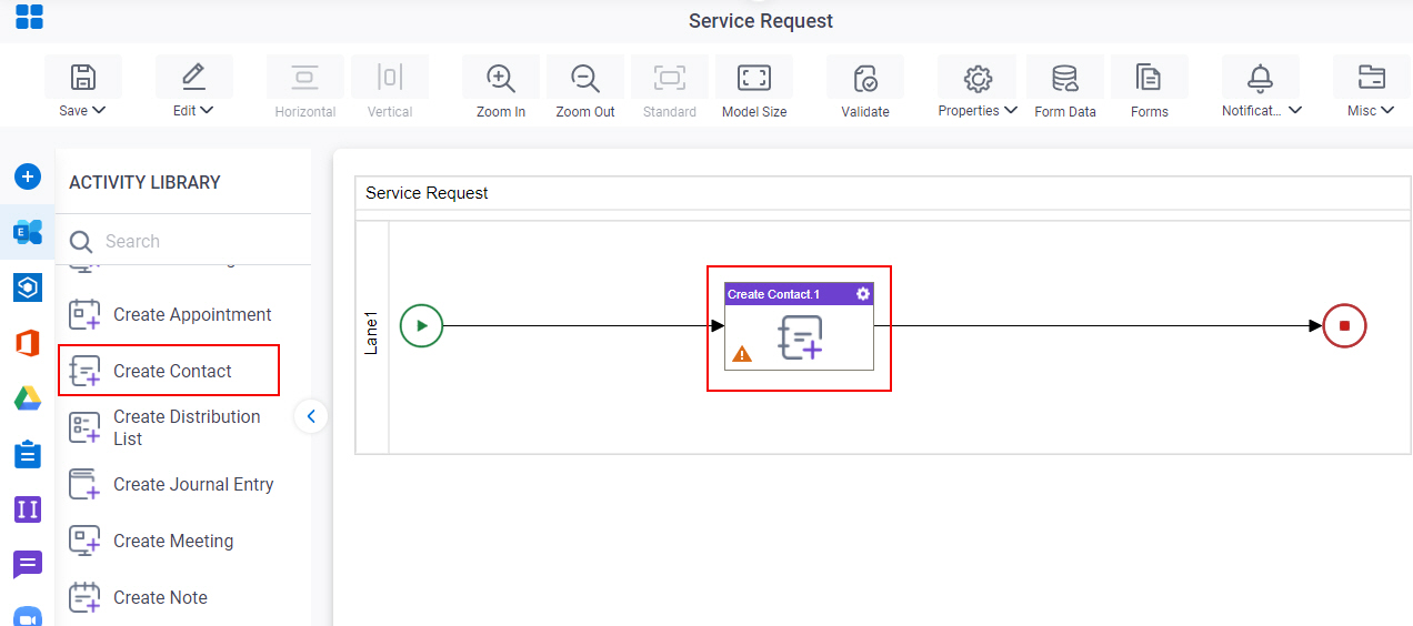 Drag Create Contact activity