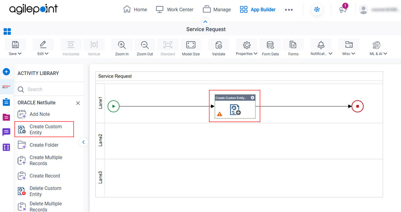 Drag Create Custom Entity activity