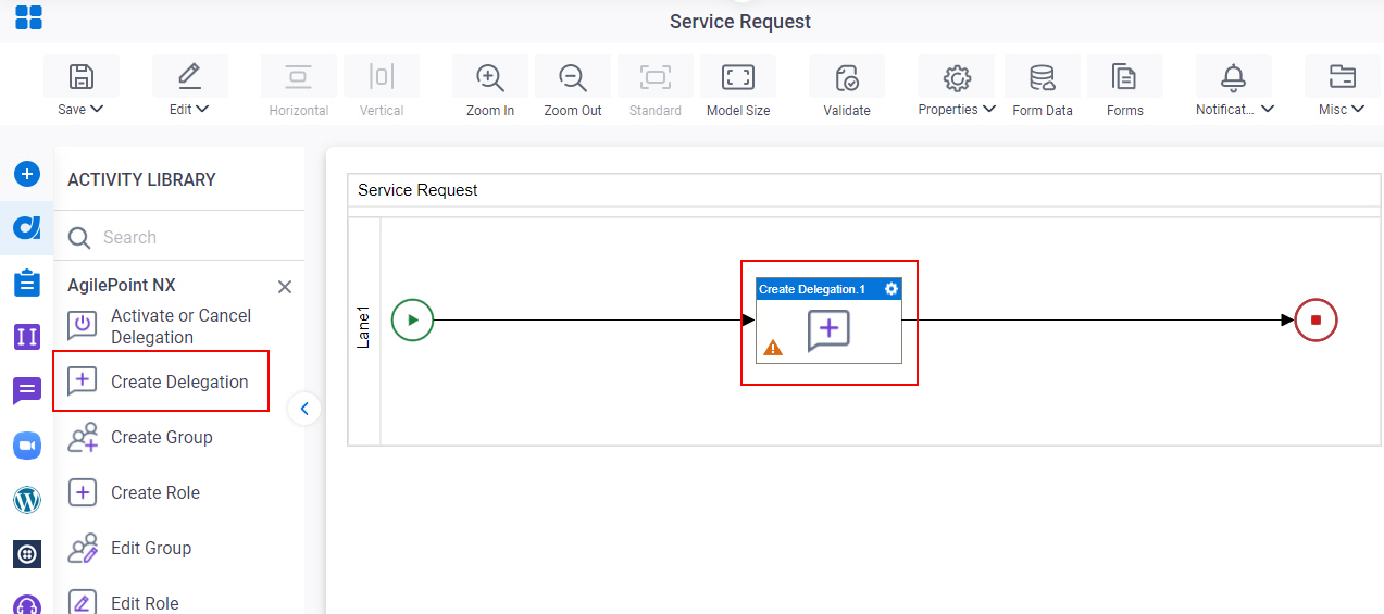 Drag Create Delegation activity