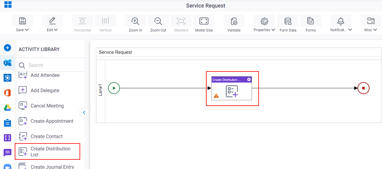 Drag Create Distribution List activity