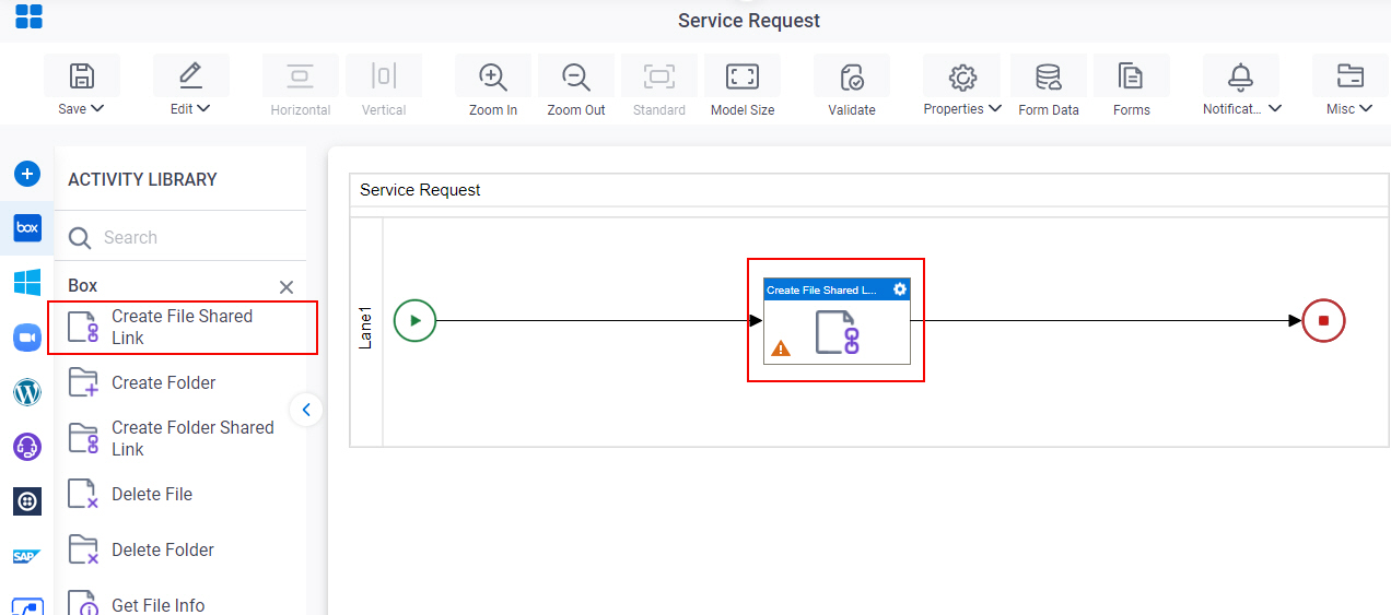 Drag Create File Shared Link activity