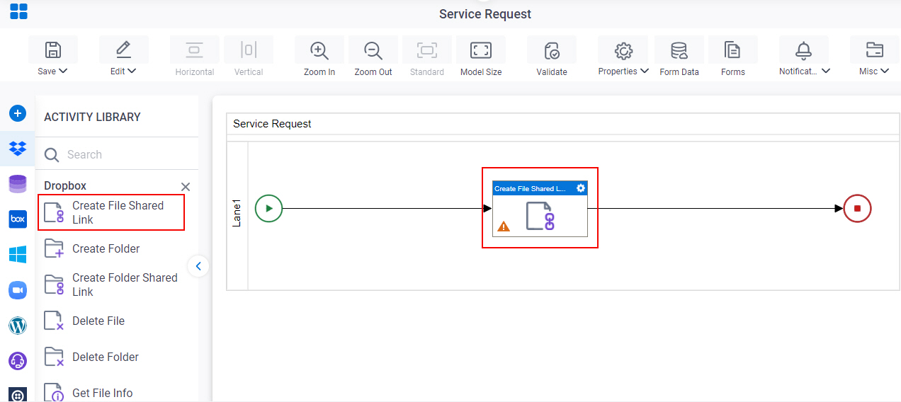 Drag Create File Shared Link activity