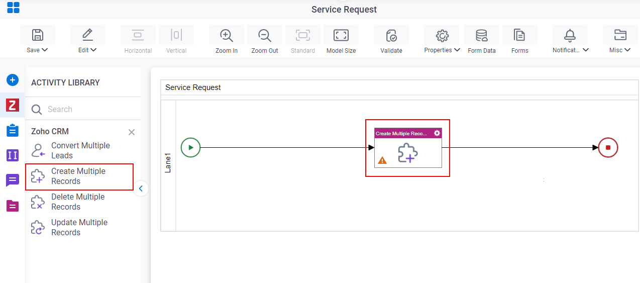 Drag Create Multiple Records activity