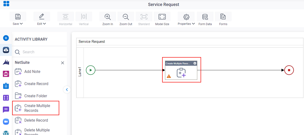 Drag Create Multiple Records activity