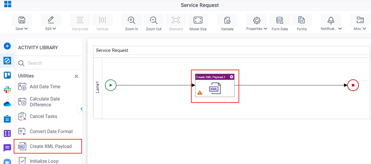 Drag Create XML Payload activity