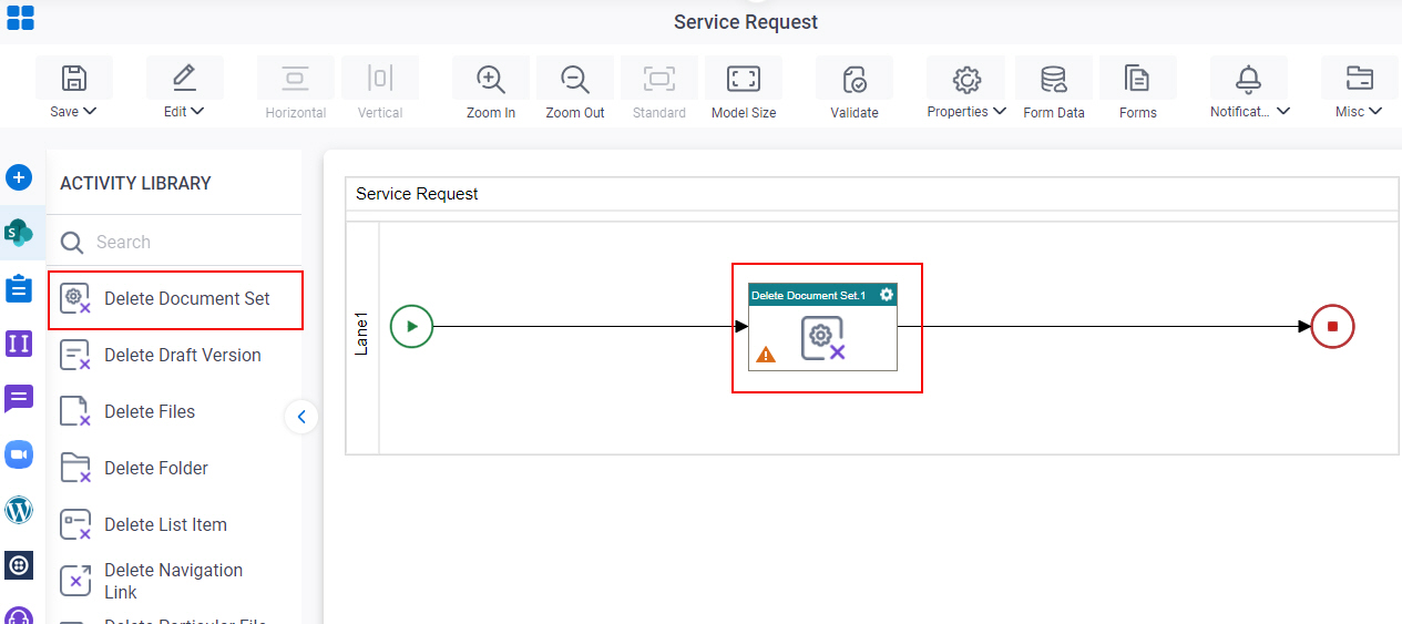 Drag Delete Document Set activity