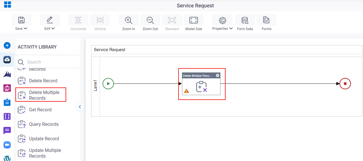 Drag Delete Multiple Records activity