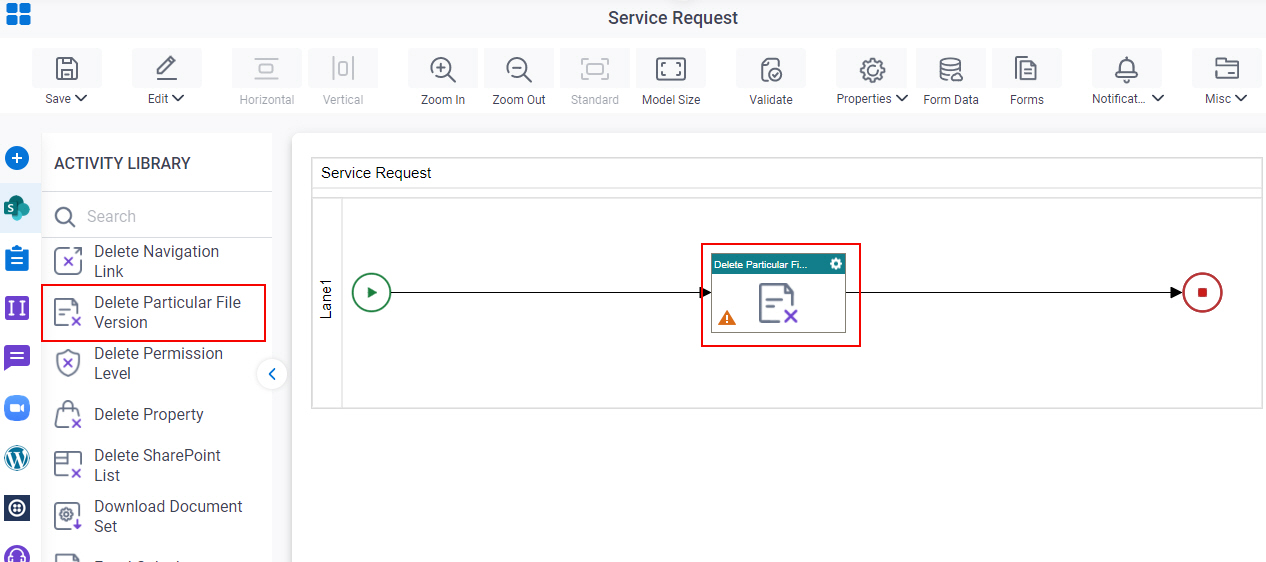 Drag Delete Particular File Version activity